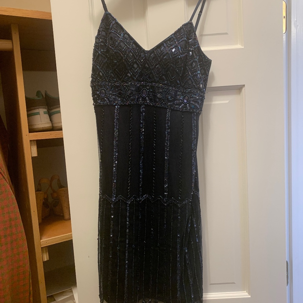 Navy Beaded Sue Wong Dress
